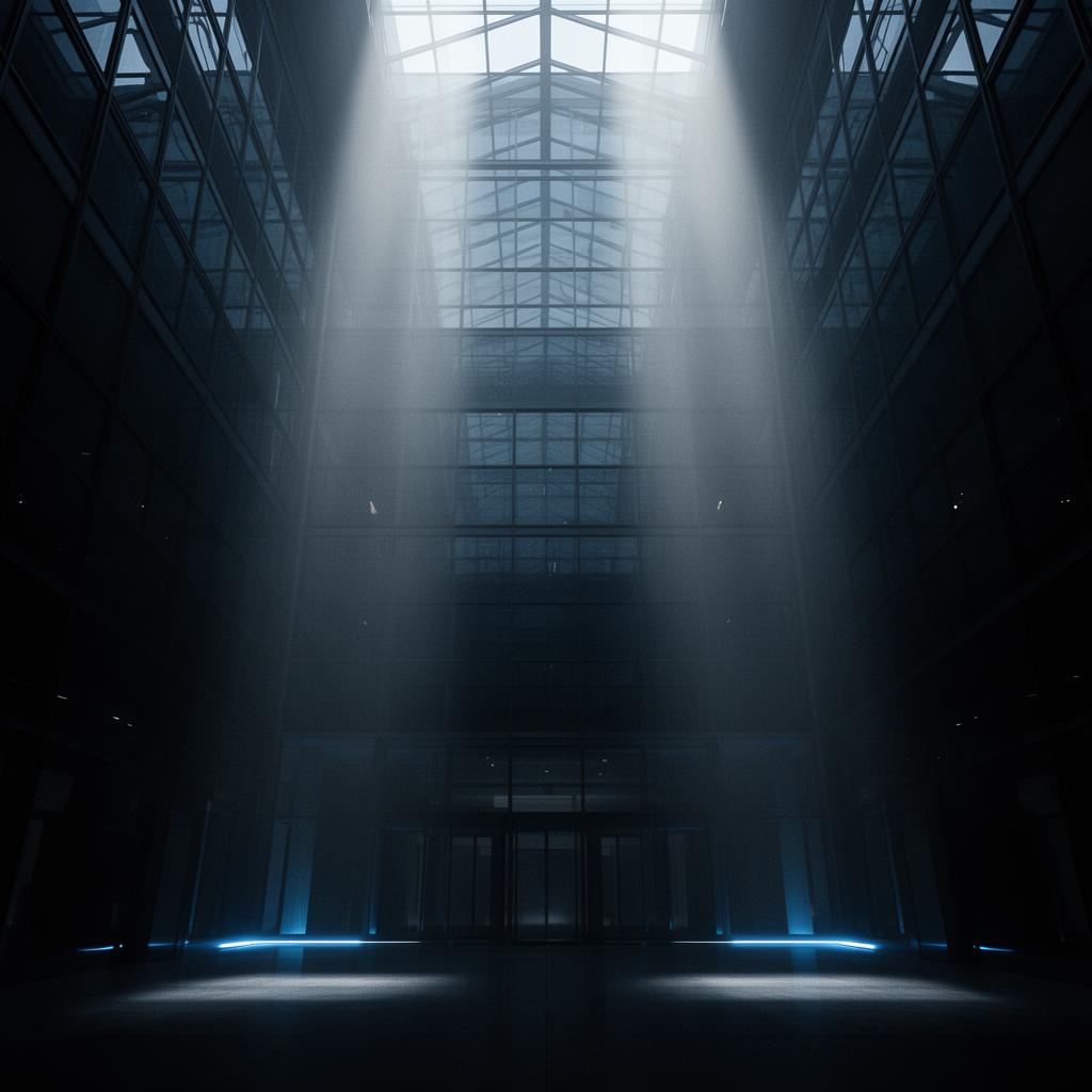 Atmospheric architectural interior representing institutional scale